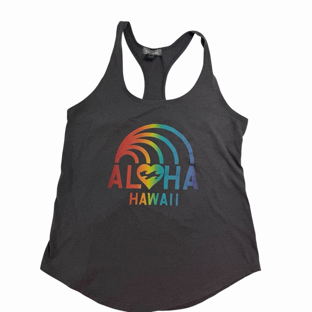 Women's Billabong Hawaii Racerback Tank top Grey Rainbow Wave Design Small